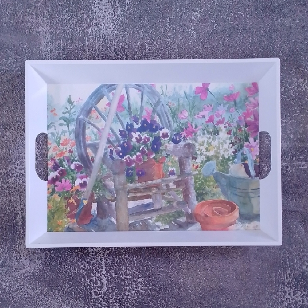 Vintage 1995 Judy Buswell Melamine Flower Garden serving Tray